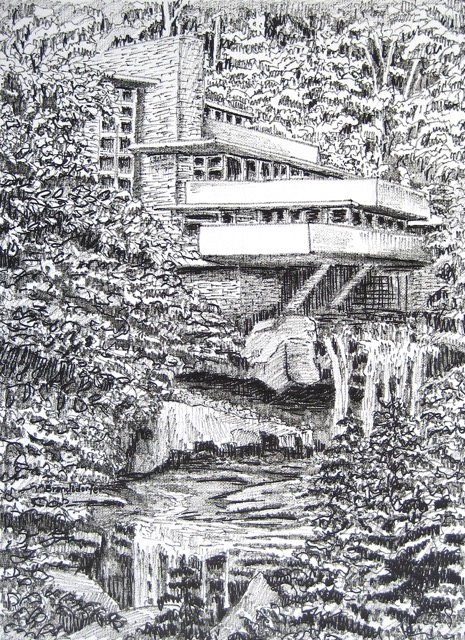 Ink drawing of Fallingwater