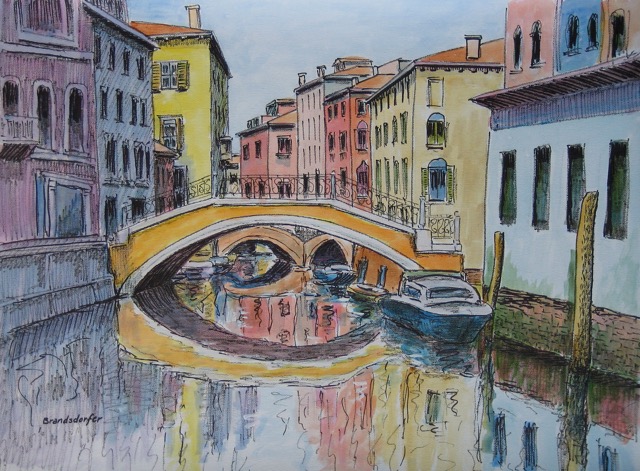Watercolor, Small canal, Venice